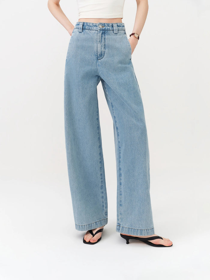 FSLE 2026 Summer Women's Light Blue Vintage Barrel Leg Jeans, Horseshoe Fit High Waist Loose Trousers for Y2K Retro Street Style
