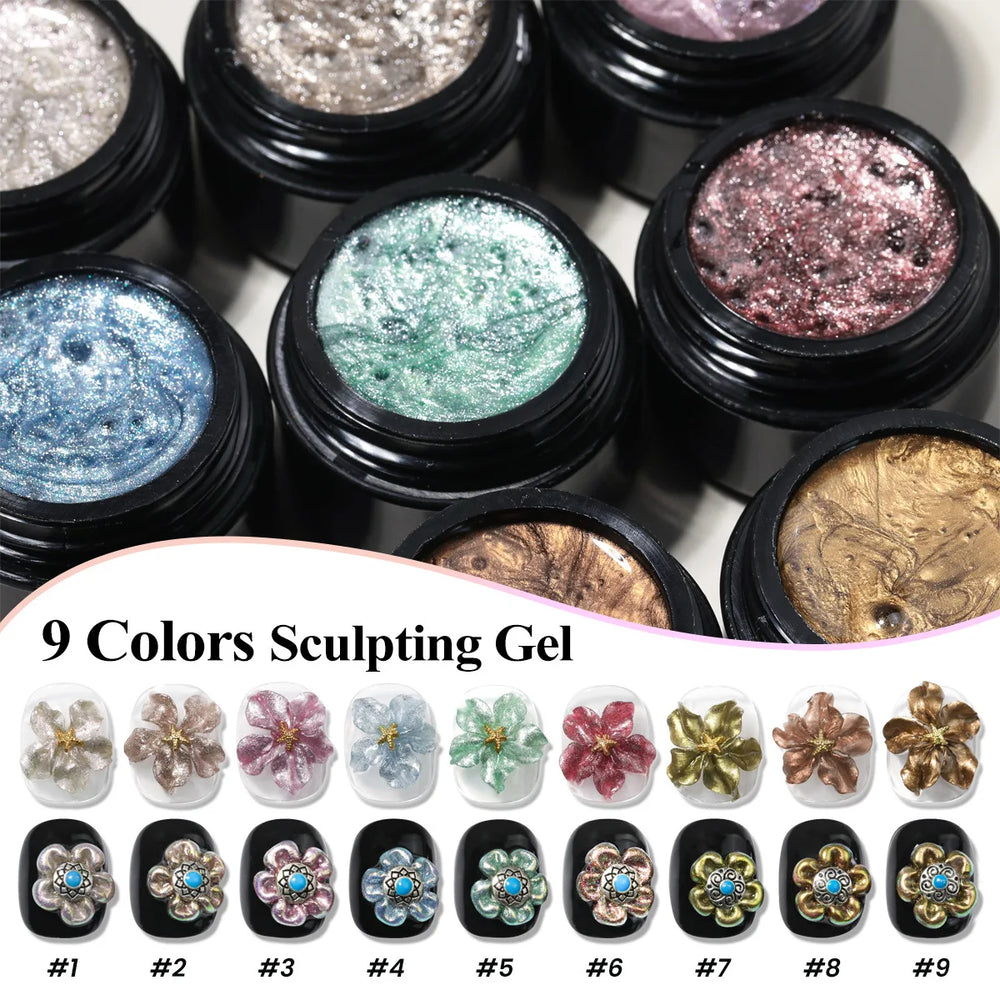 9-Color 5g 3D Nail Art Sculpting Gel Set | UV/LED Curing | Braviixx