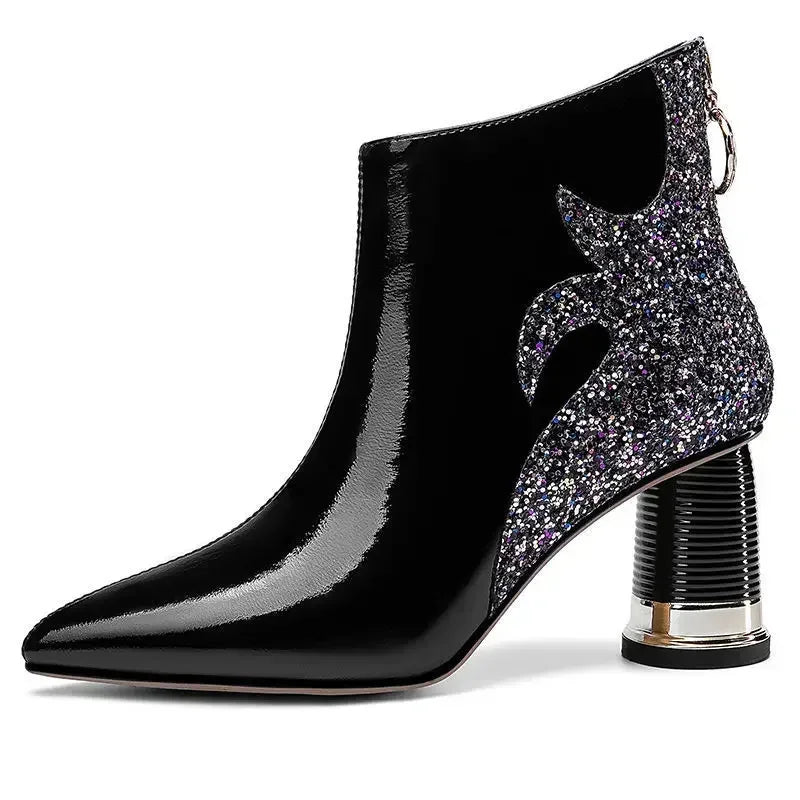 Glitter-Detail Ankle Boots | Glossy Wine Red | Braviixx