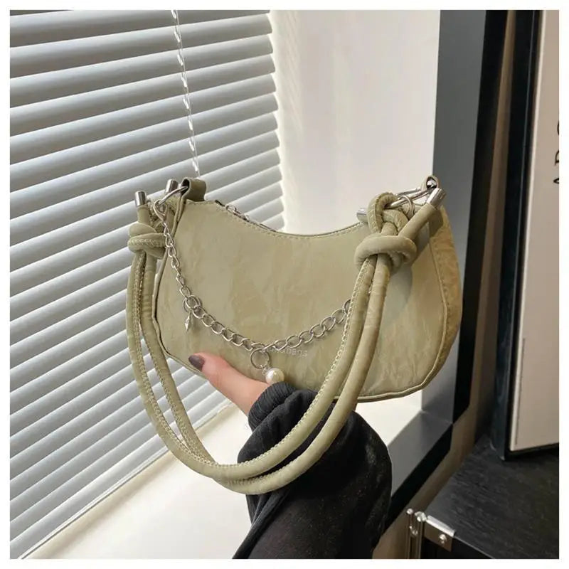 Crescent Shoulder Bag | Charm Chain & Knotted Strap | Braviixx