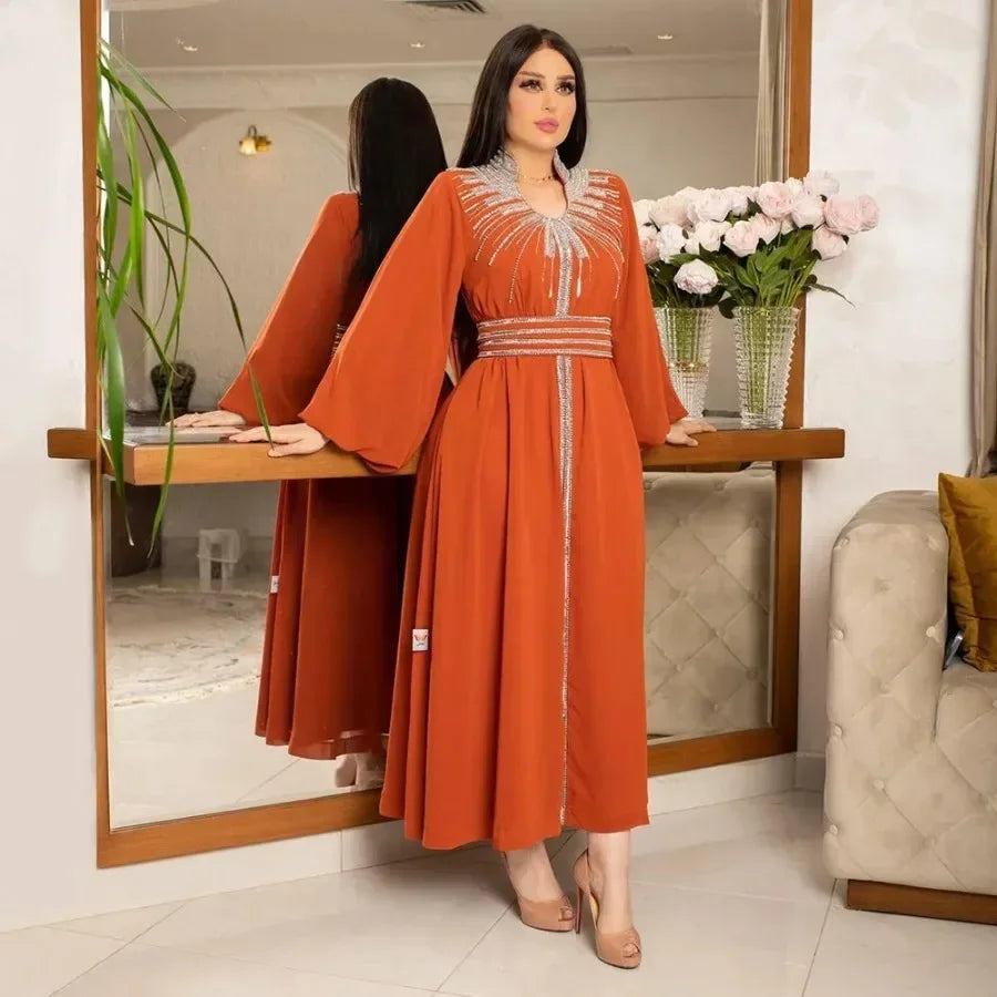 Rhinestone Embellished Kaftan Dress | Bell Sleeves | Braviixx