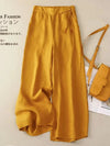 Women's High Waist Wide Leg Pants Summer 2026 Yellow Retro Cotton Linen Casual Pants Women Loose Straight Elastic Trousers