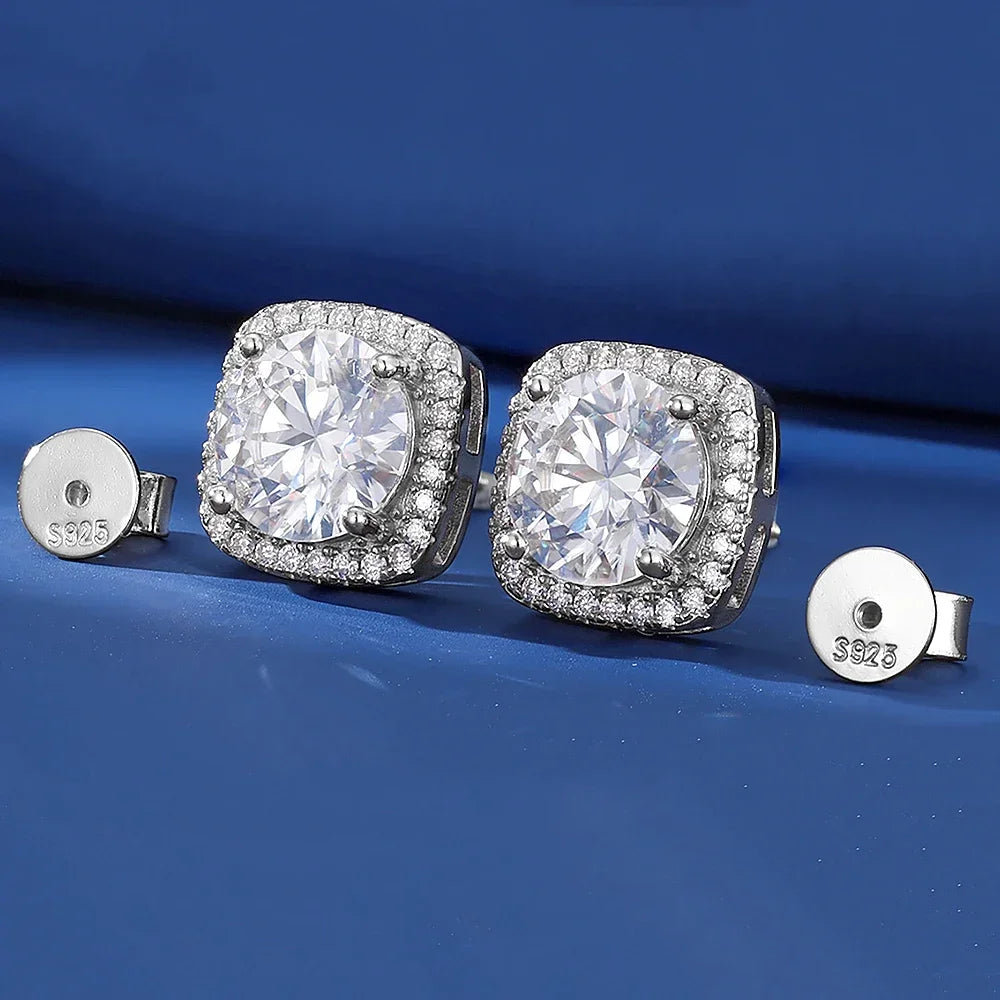 0.5/1/2CT Square Moissanite Stud Earring for Women Men D Color Diamond S925 Silver Plated 18K White Gold Ear Studs GRA Certified