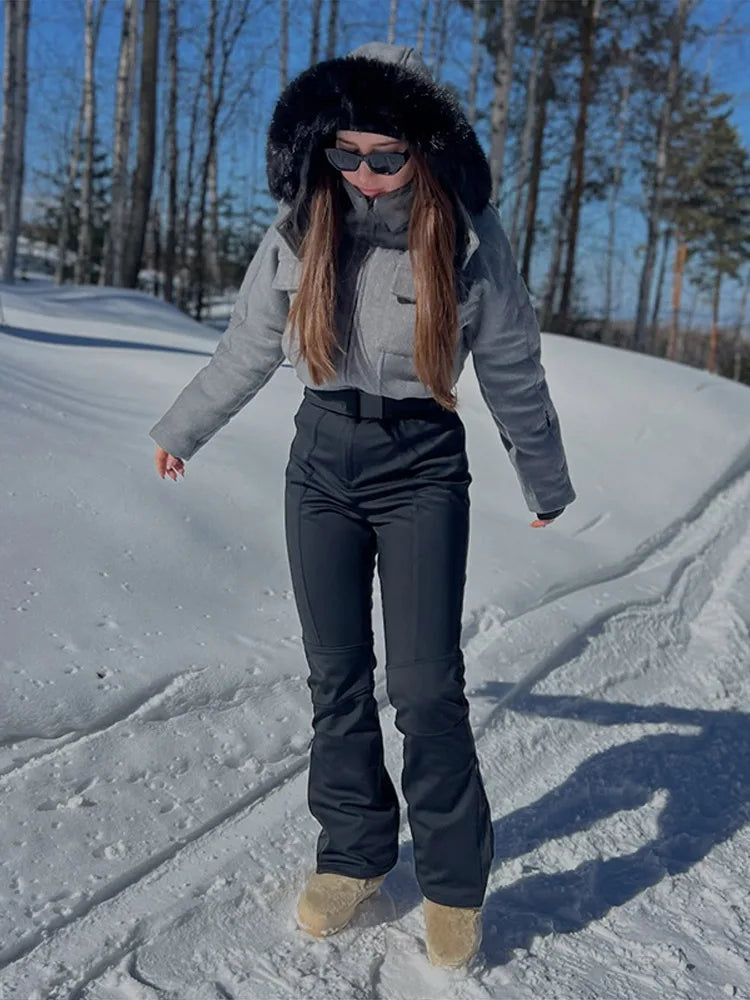 Women's Two-Piece Winter Outfit | Hooded Cropped Jacket & Belted Pants | Braviixx
