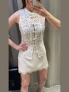 Women White Lace Cheongsam Top Sleeveless Stand Collar Chinese Frog Button Vintage Style Blouse 2026 Lady Casual Streetwear Top