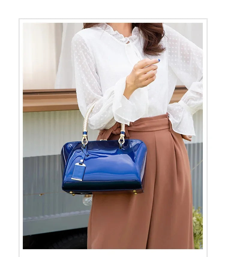 Glossy Top-Handle Handbag | Shoulder Strap & Gold-Tone Details | Braviixx