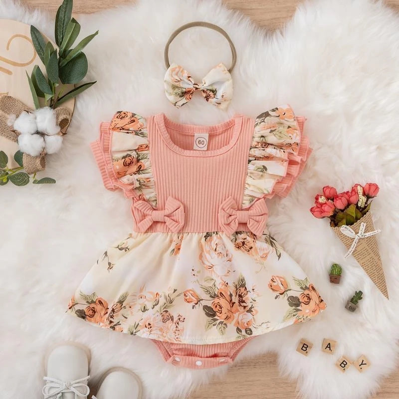 Baby Girls' Floral Bow Summer Dress | Short-Sleeve Outfit | 0–18M | Braviixx