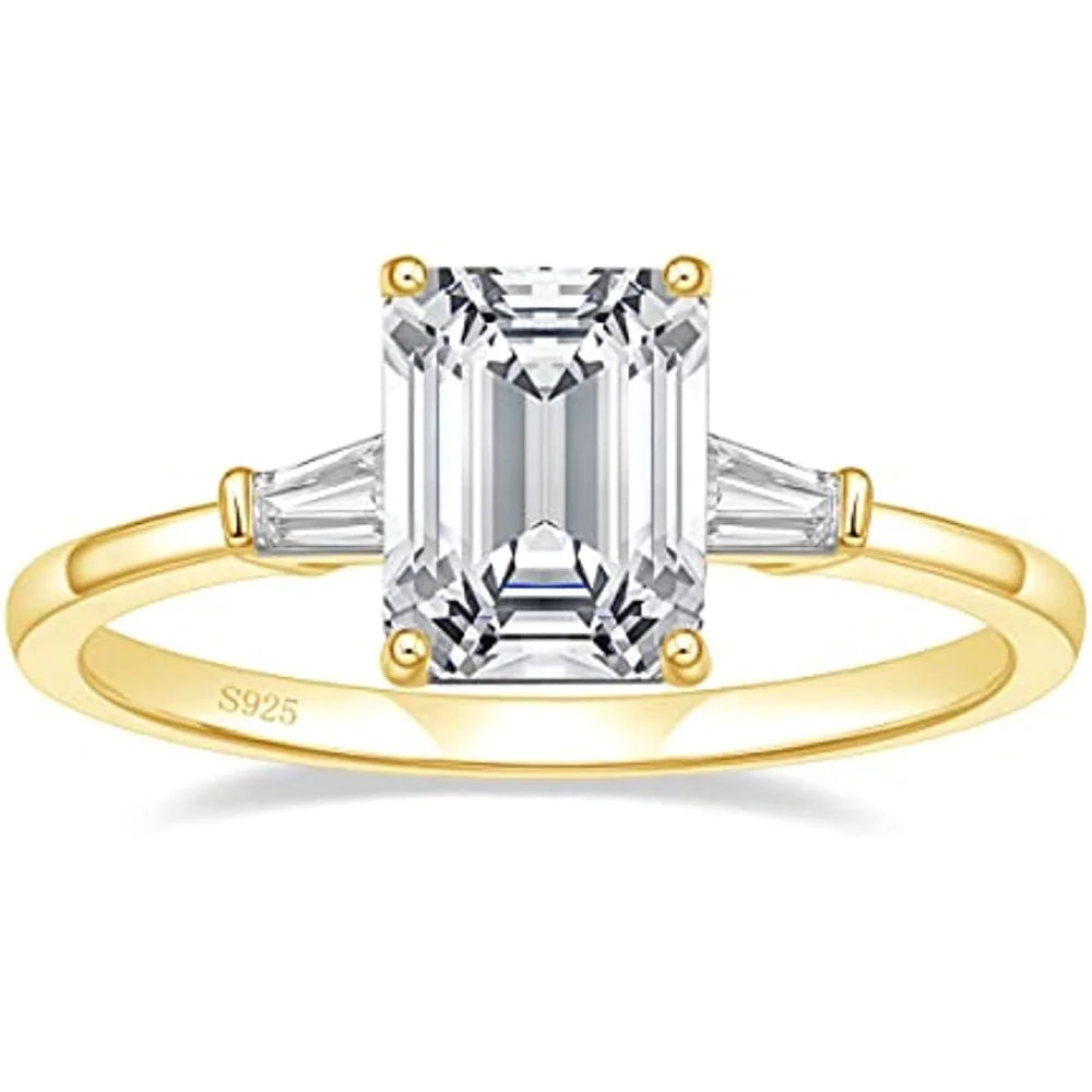 Women's Emerald-Cut Three-Stone Ring | Silver, Gold & Rose Gold Tones | Braviixx