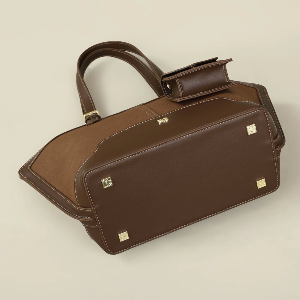 Structured Commuter Tote Bag | Contrast Stitching & Mini Pouch | Braviixx