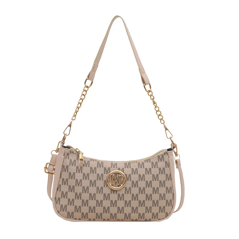Letter-Print Shoulder Bag | Chain Detail & Crossbody Strap | Braviixx