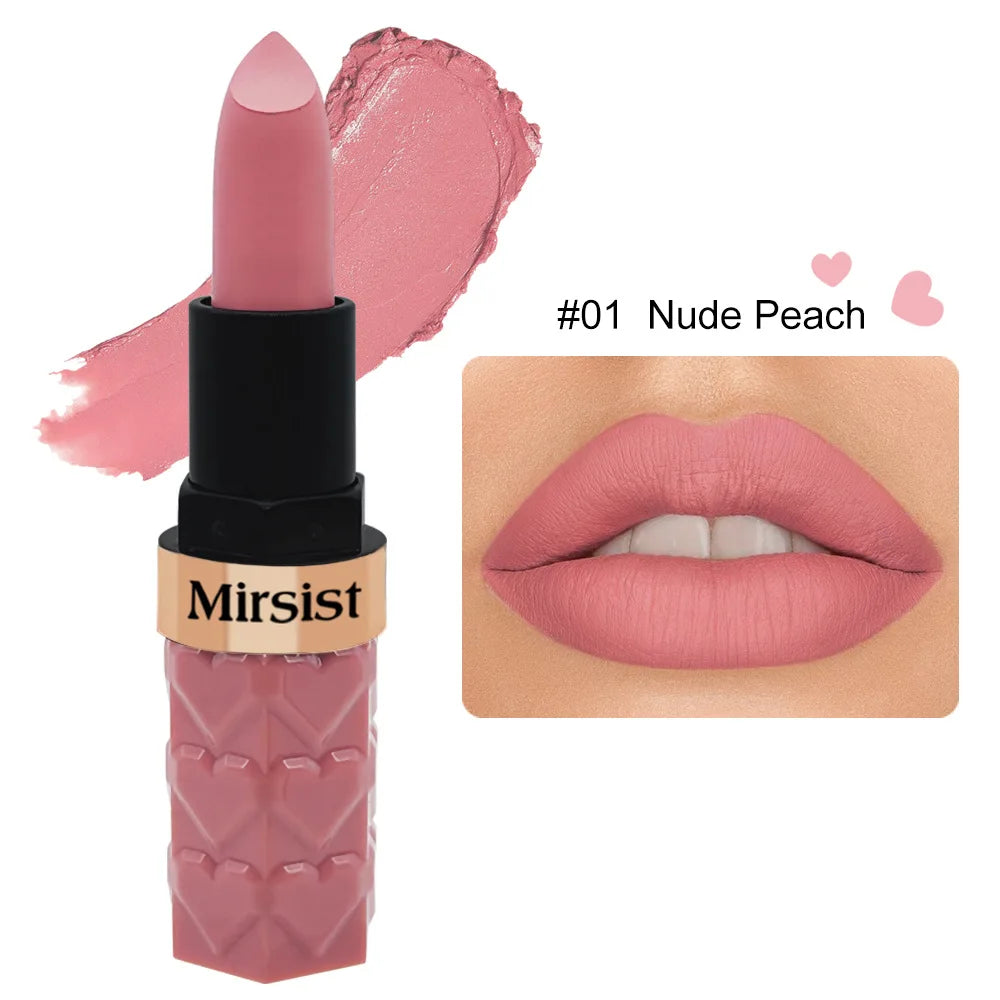 Matte Lipstick Nude Peach Brown Cherry Shades Velvety Smooth Long-Lasting Rich Pigment Waterproof Non-Stick Cup Lip Stick Makeup
