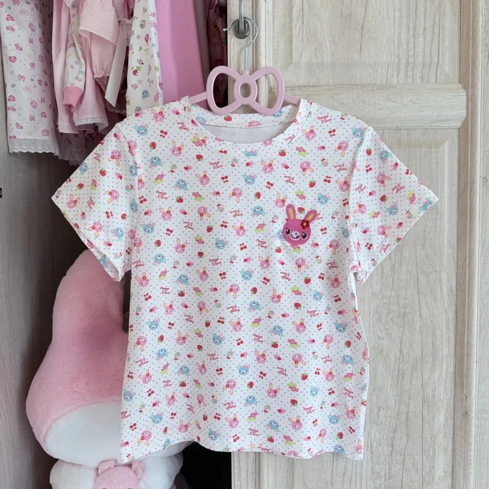 Kawaii Cartoon Print Ruffle-Trim Top | Braviixx