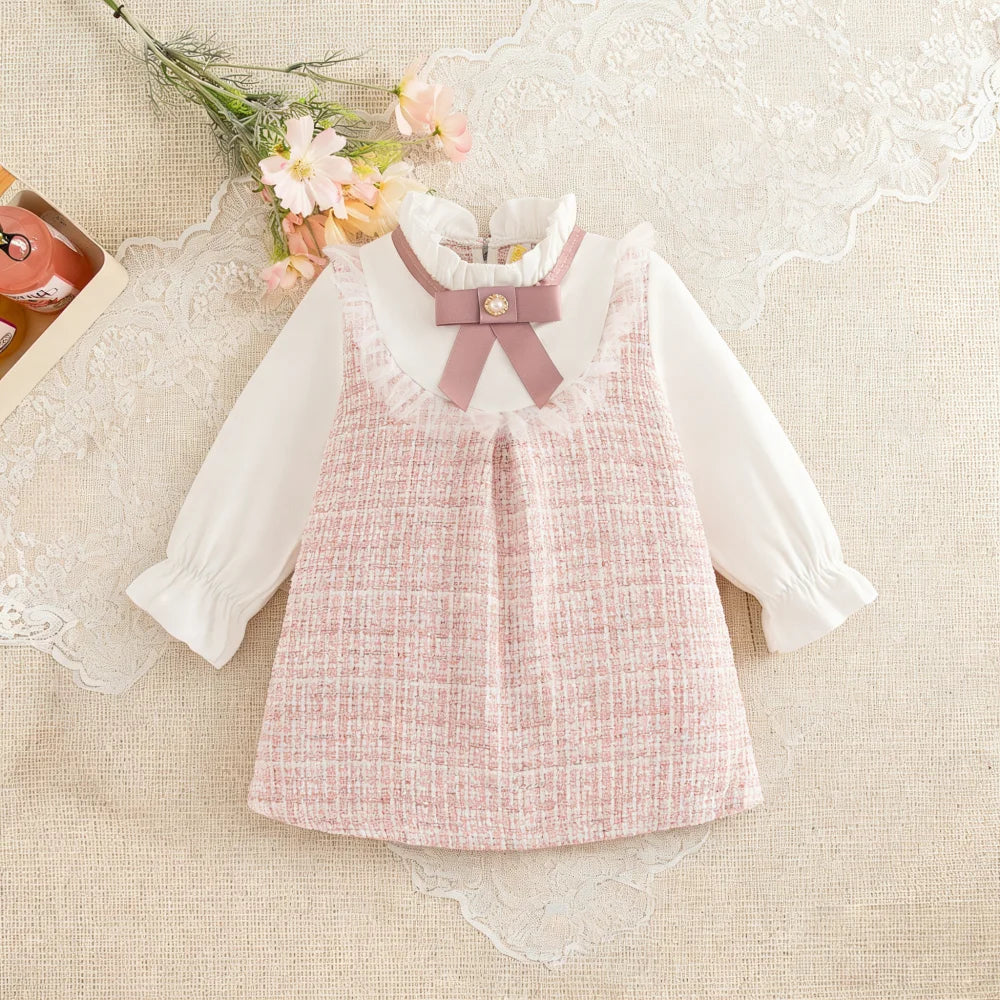 Baby Girls Plaid Bow-Tie Dress | Long-Sleeve Princess Gown | 9–12M to 2–3Y | Braviixx