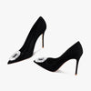 Rhinestone Ornament Pumps | Black Pointed-Toe Heels | Braviixx