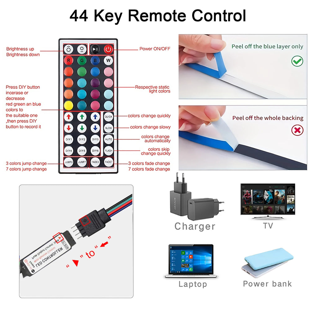 RGB USB LED Strip Lights | 24-Key or 44-Key Remote | Braviixx