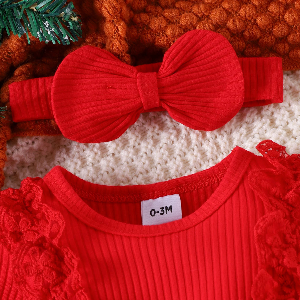 Newborn Baby Girl Plaid Christmas Romper with Headband | 0–12M | Braviixx