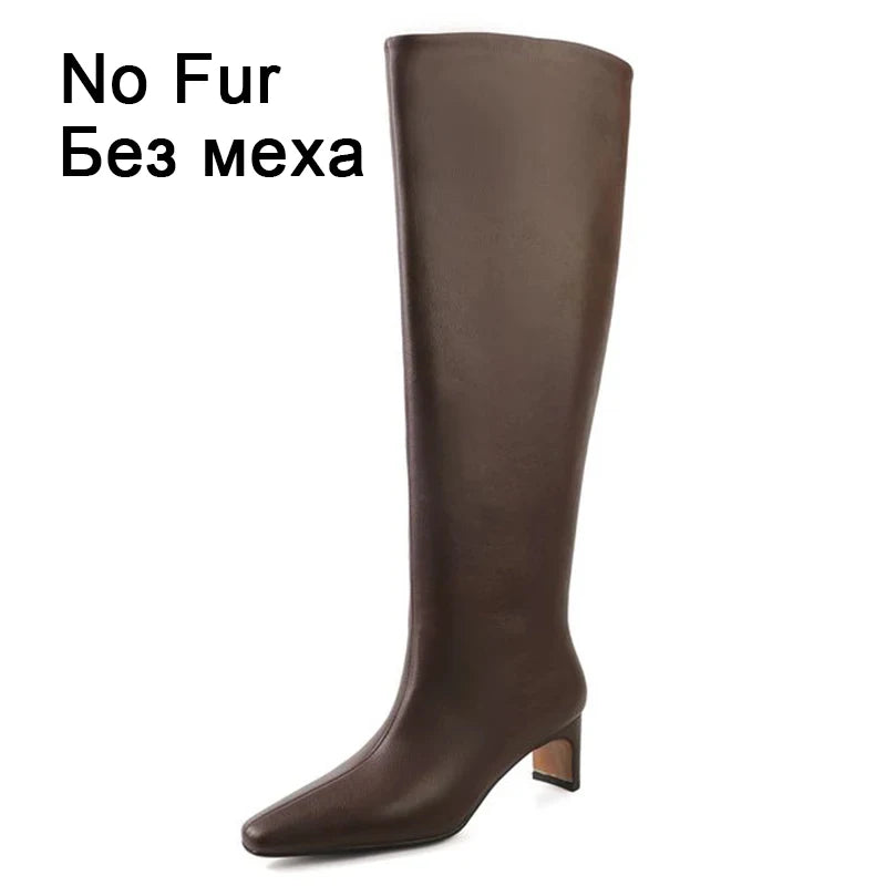 JOZHAMTA Size 34-43 2026 Women Real Leather Long Boots Fashion High Heels Shoes For Winter Boots Office Lady Daily Dress Shoes