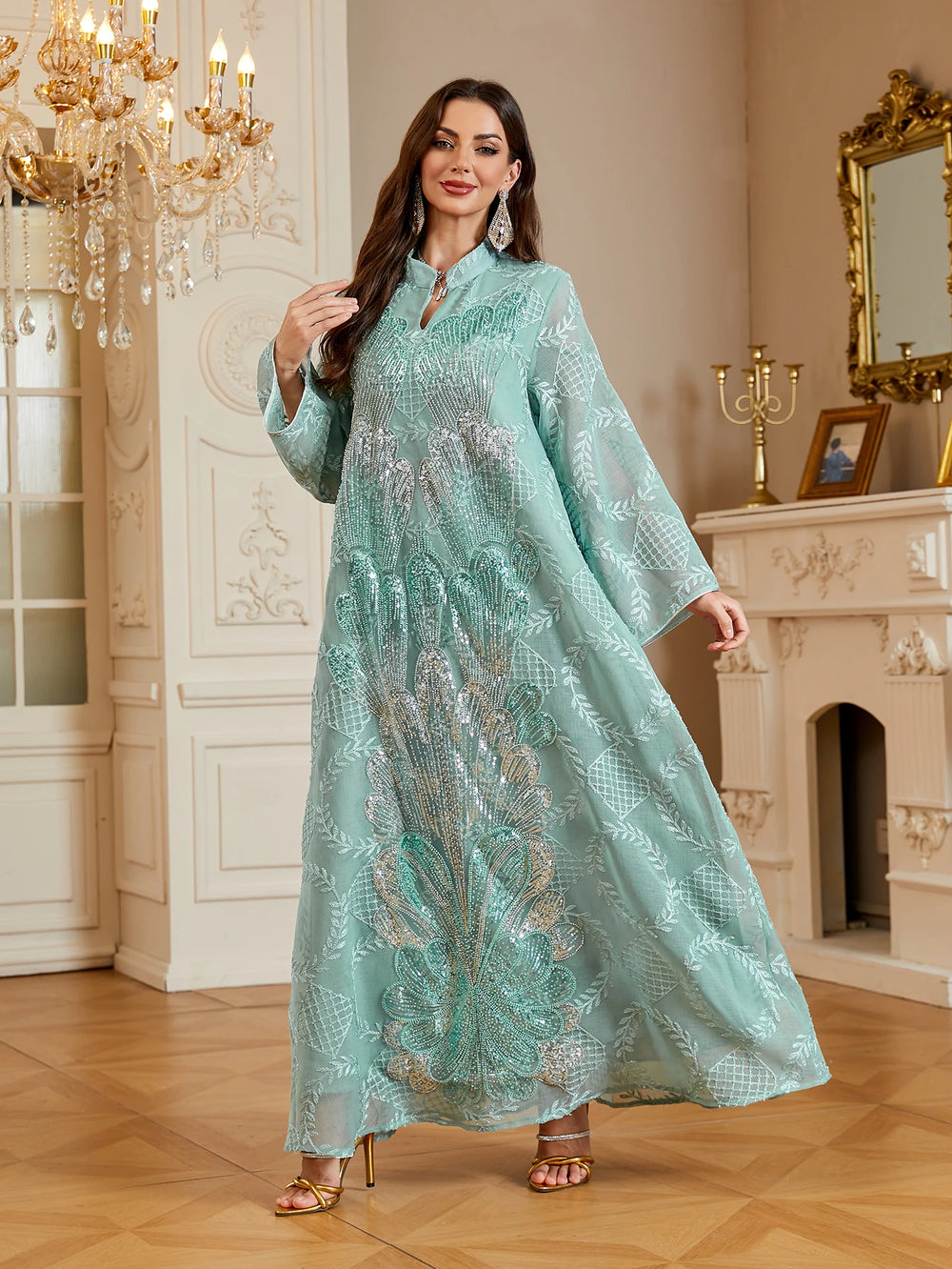 Embroidered Occasion Kaftan Dress | Flared Sleeves | Braviixx