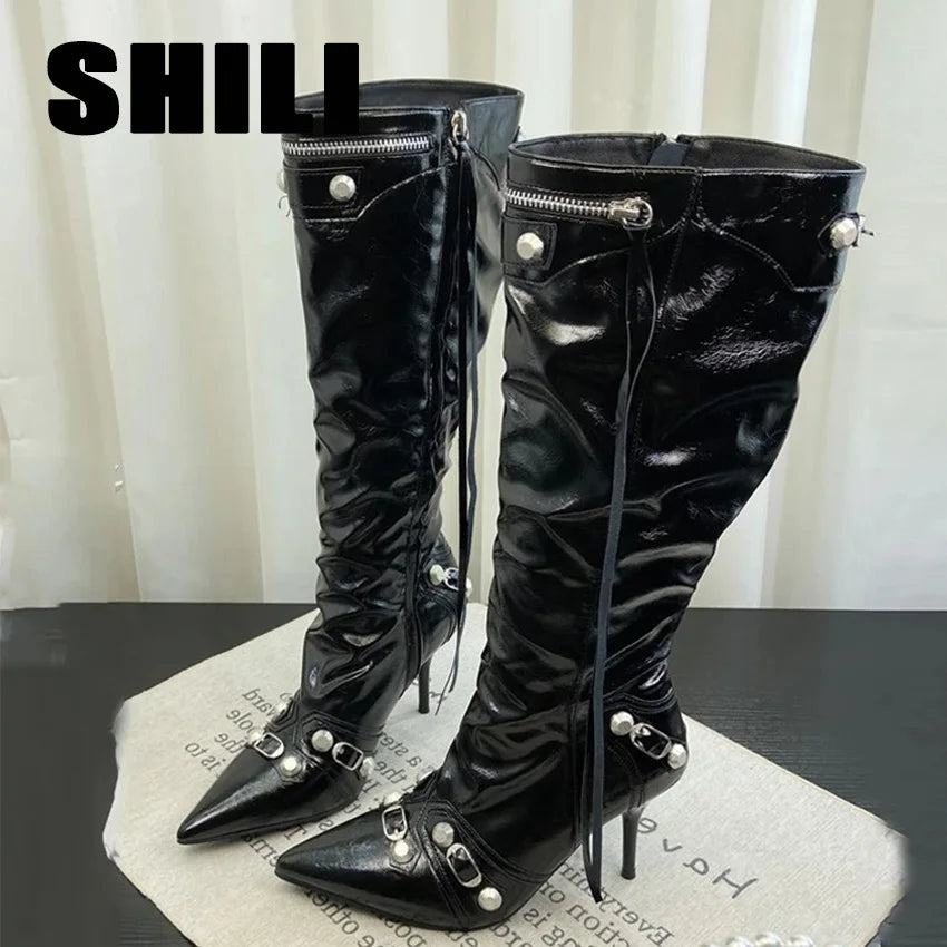 Knee-High Boots | Studs & Stiletto Heel | Braviixx