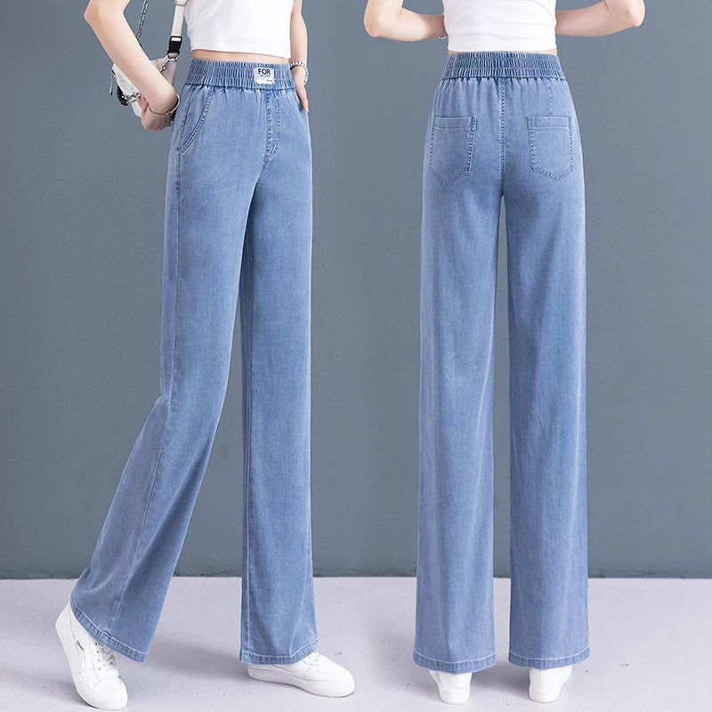Denim Pants Women's Loose Fit High Waist Long Trousers Spring Autumn 2025 New Style Thin Ice Silk Drape Wide Leg Pants