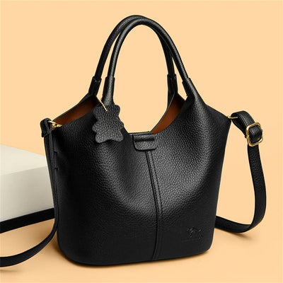 Women's Soft Pebbled PU Leather Hobo Tote Bag | Flower Charm | Dual Handles | Crossbody Strap | Large Capacity | Black · Grey · Khaki