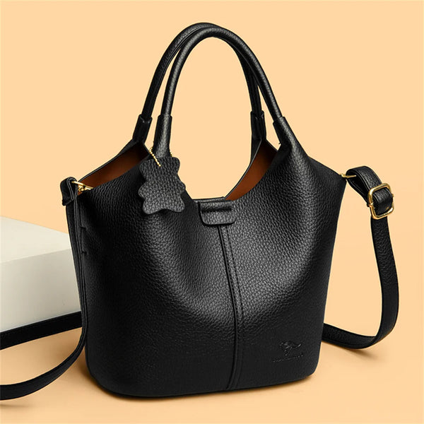 Women's Soft Pebbled PU Leather Hobo Tote Bag | Flower Charm | Dual Handles | Crossbody Strap | Large Capacity | Black · Grey · Khaki