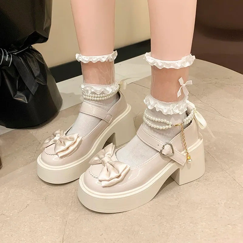 2026 Lolita Shoes Black Super High Heels Mary Jane Shoes Women Chunky Platform Pumps Woman Ankle Buckle Party Shoes