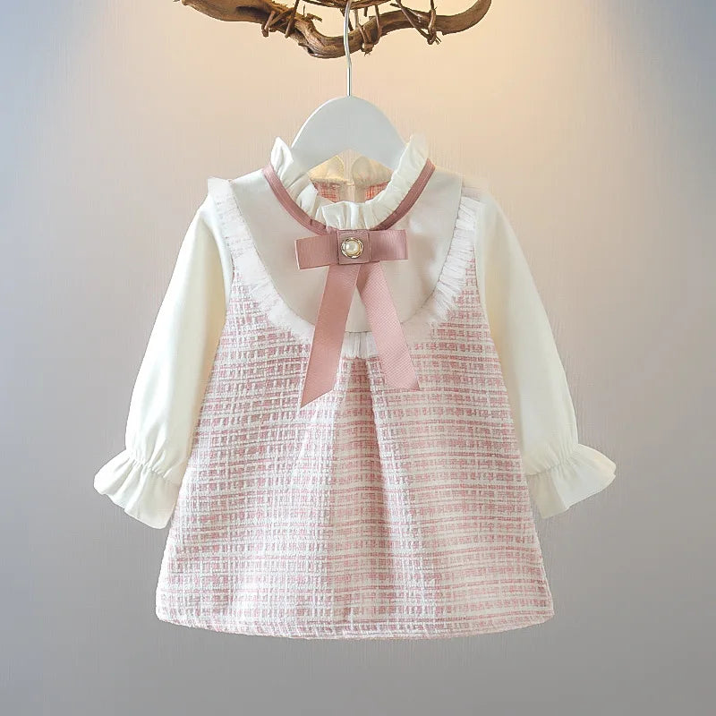 Baby Girls Plaid Bow-Tie Dress | Long-Sleeve Princess Gown | 9–12M to 2–3Y | Braviixx