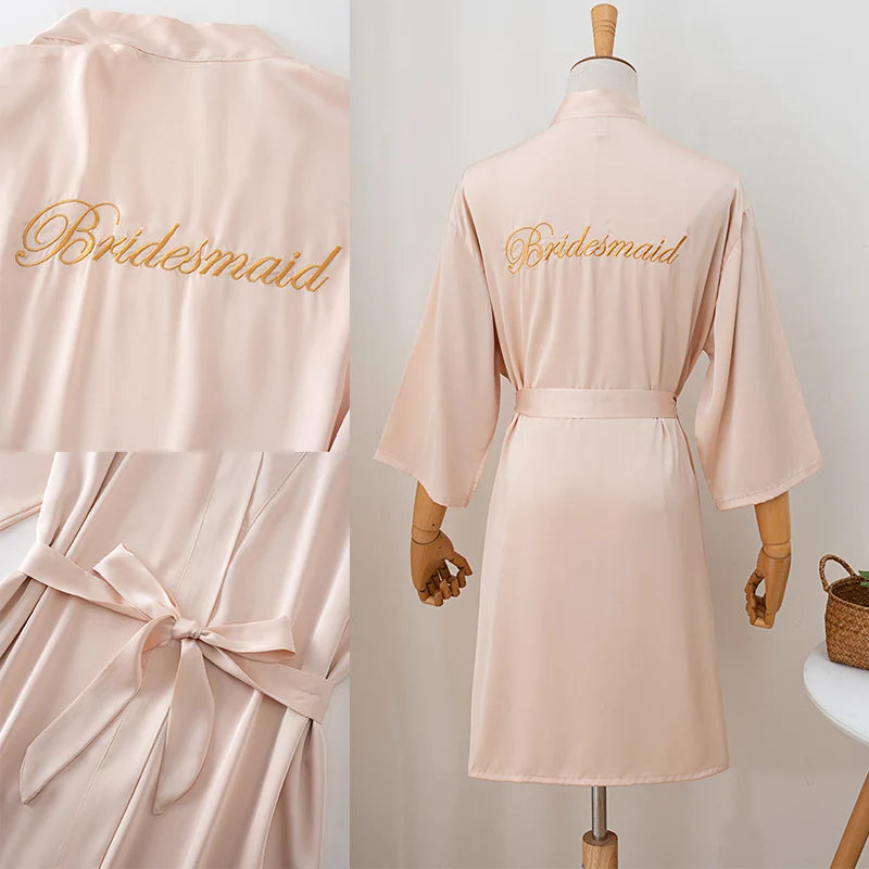 Wedding Bride Bridesmaid Robe Dressing Gown Sexy Women Bathrobe Nightgown Short Sleepwear Casual Flower Kimono Geisha M L XL