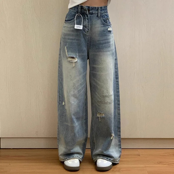 Retro High Waist Straight Leg Jeans Women's Slimming Versatile American Sle Floor Length Wide Leg Pants Spring 2026