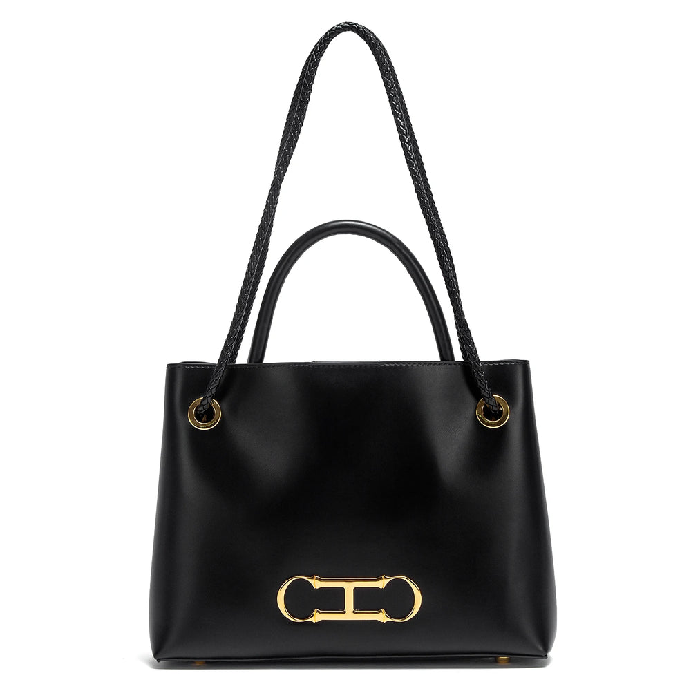 Minimalist Tote Bag | Braided Straps & Gold-Tone Detail | Braviixx