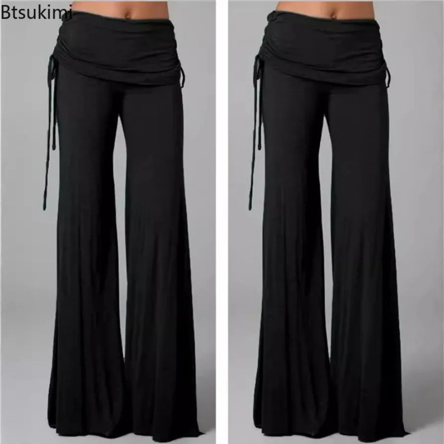 New 2026Women's Long Flare Pants Spring Autumn Casual Wide Leg Solid Color Loose Trousers Female Comfortable Dance Yoga Trousers