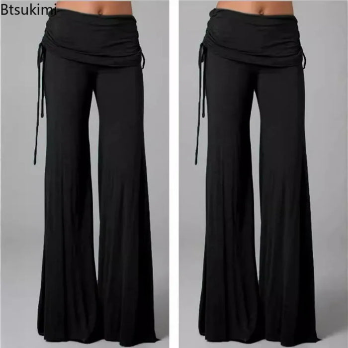 New 2026Women's Long Flare Pants Spring Autumn Casual Wide Leg Solid Color Loose Trousers Female Comfortable Dance Yoga Trousers