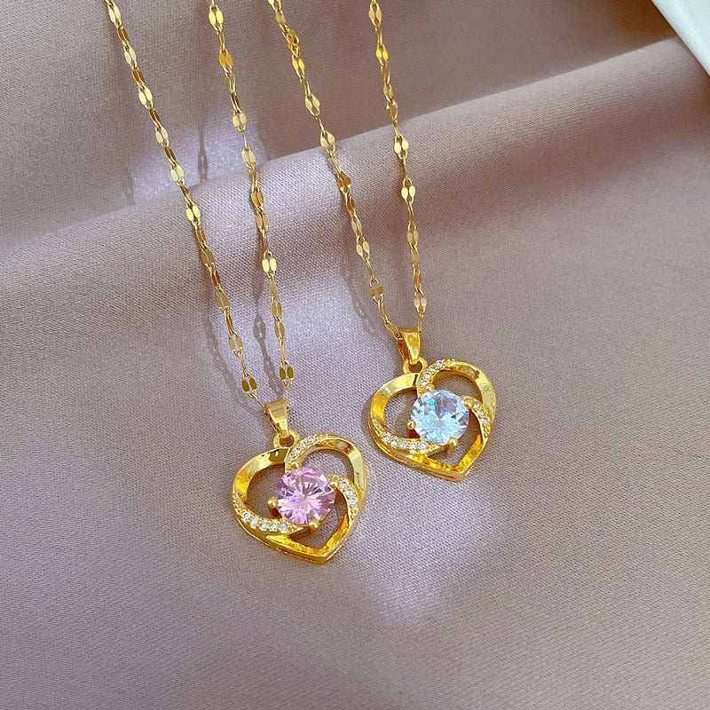 Heart Pendant Necklace with Zircon Accents | Braviixx