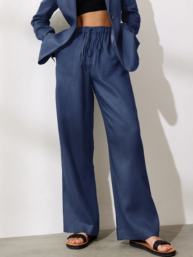 Cotton Linen Pants for Women Stacked Loose Vintage Solid Basic High Waist Wide Leg Khaki Trousers Summer Women's Pants