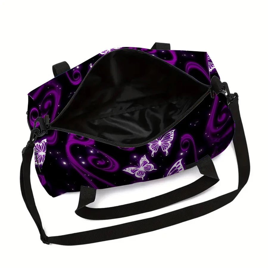 Purple Butterfly Pattern Large Duffle Travel Bag | Waterproof Gym Tote | Braviixx