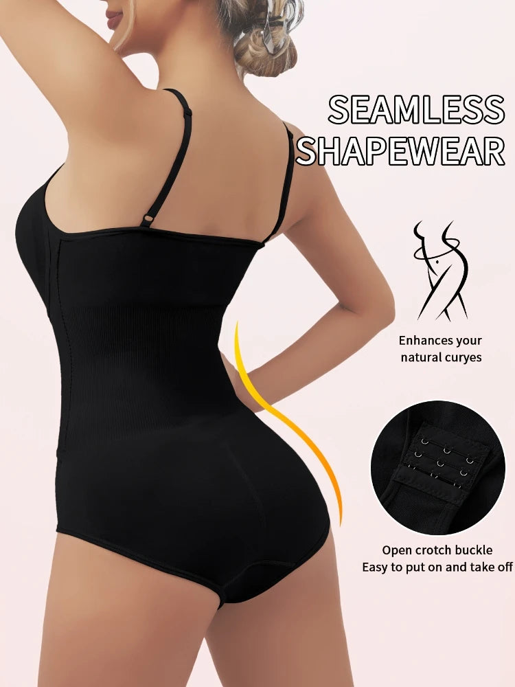 Women's Full Body Shaping Bodysuit Tummy Tummy Trimmer Suit with Front Closure Backless Strappy T Back Design Tight