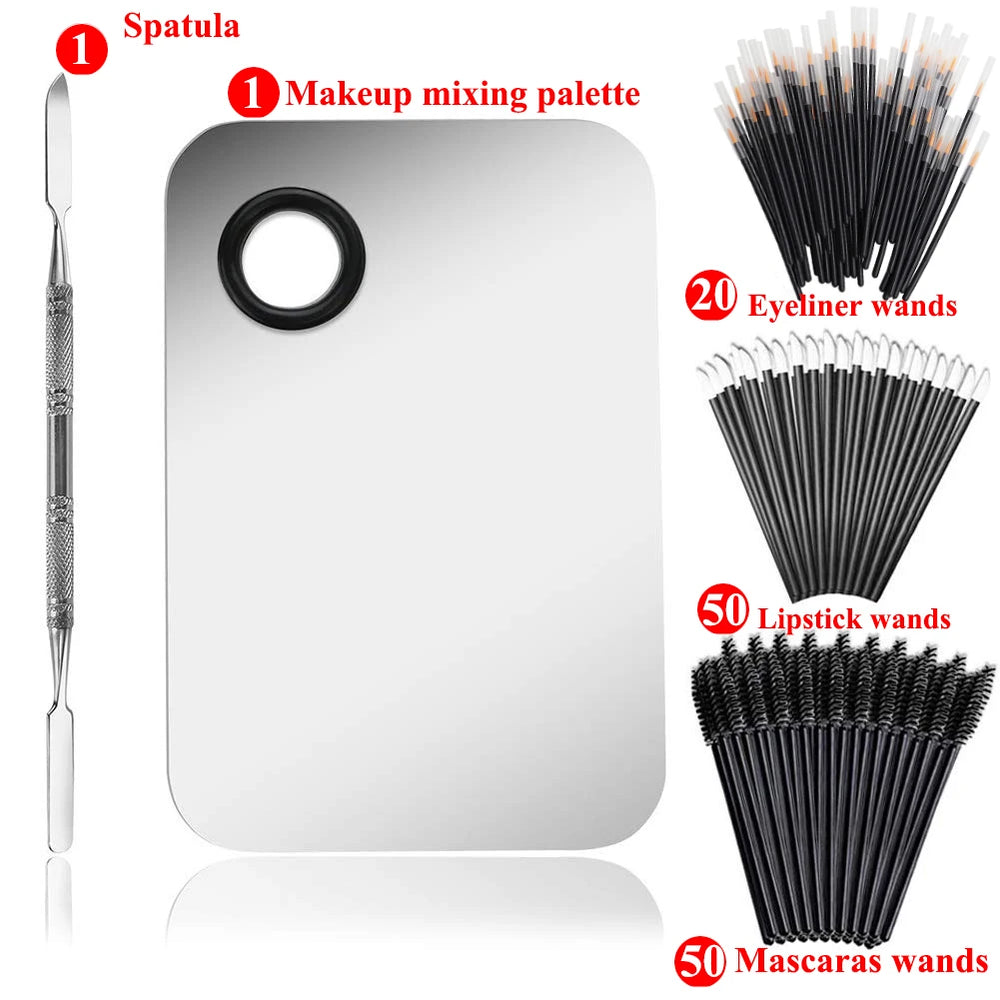 Makeup Applicators Kit Triangle Makeup Puff Mixing Palette Eyeline Mascara Wands Lip Brushes Hair Clips Powder Puffs for Face