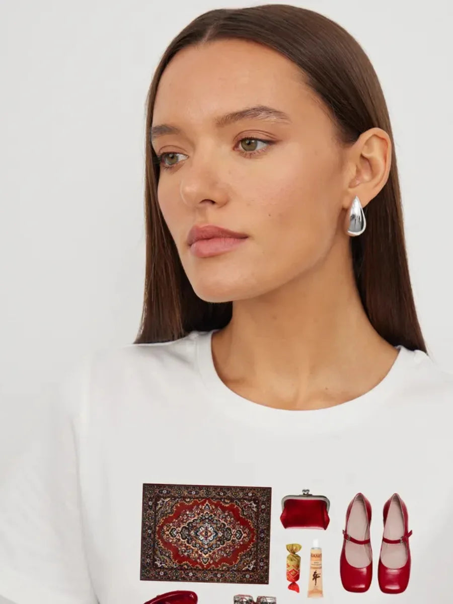 Women's New 2026 Summer Casual T-Shirts Minimalist Fun Design Niche Loose Versatile 100% Cotton Printed Short-Sleeve Trendy Tee