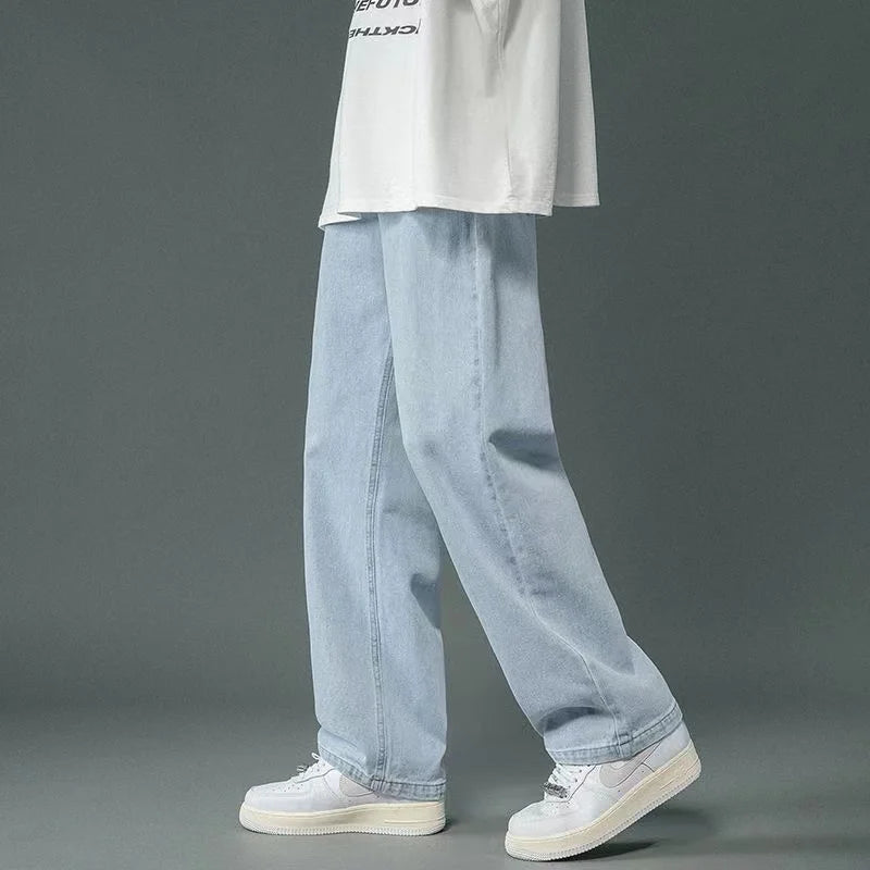 2026 spring and summer Men's Loose Jeans  Elastic Waist Wide Leg Y2K Denim Pants Straight Comfortable Brand Men's Clothing