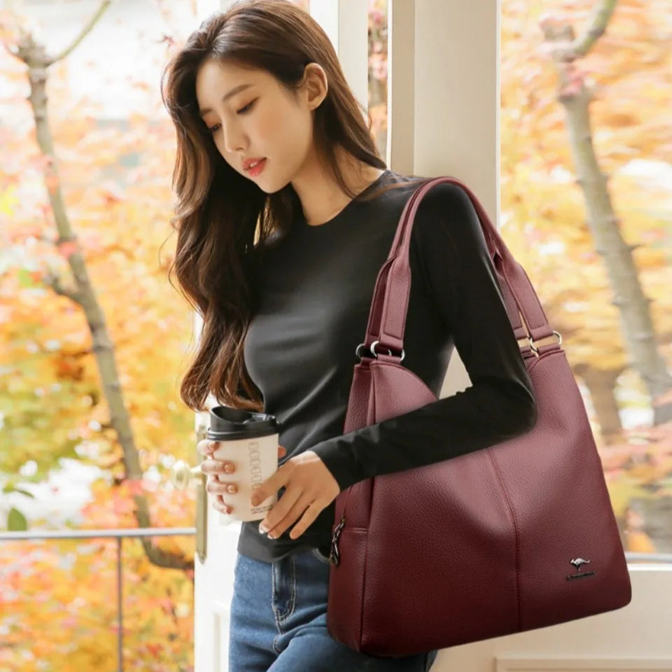Top-handle Hobo Bag Leather Women Handbags Female Leisure Shoulder Bags Fashion Purses Vintage Bolsas Large Capacity Tote Bag