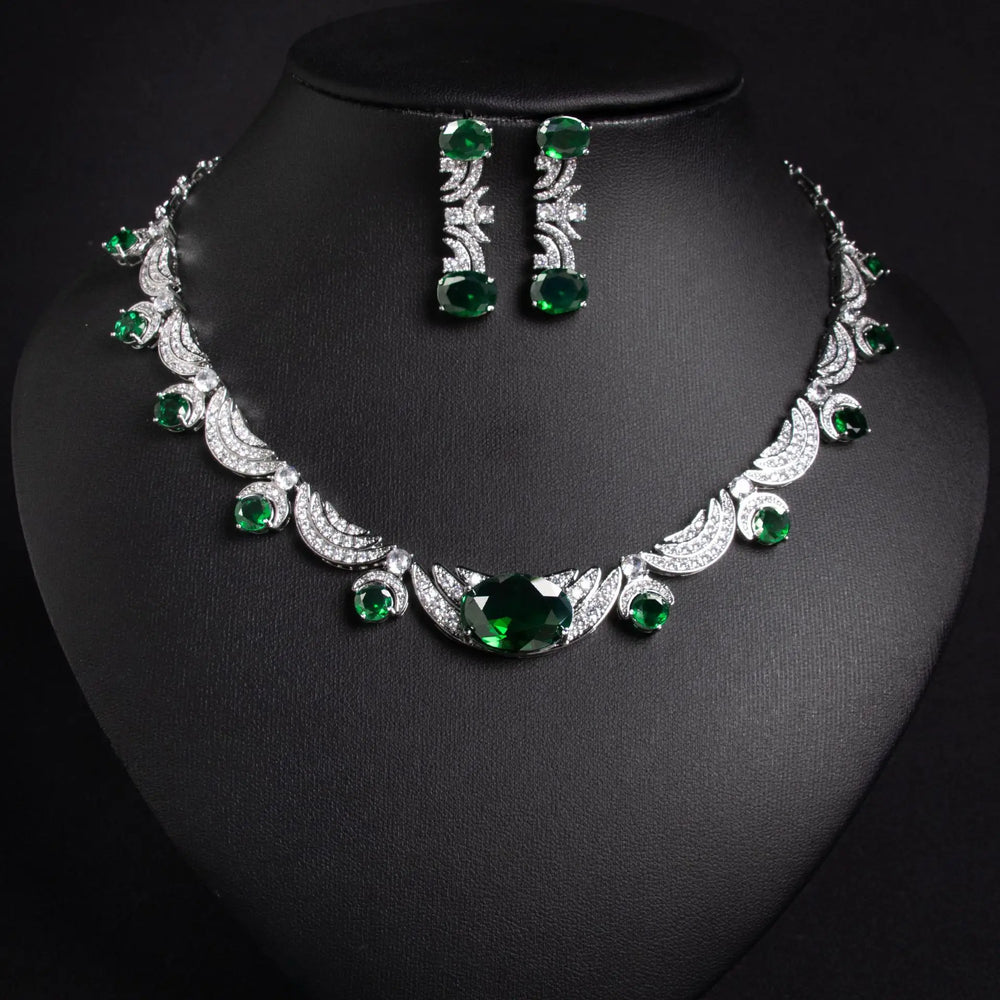 Women's Cubic Zirconia Jewellery Set | Statement Necklace & Drop Earrings | Braviixx