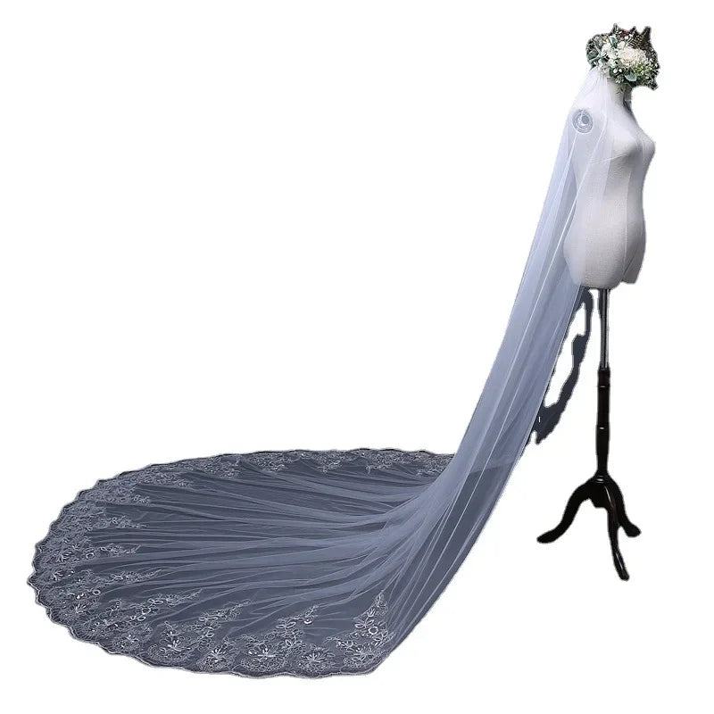 Women's Sequins Lace Wedding Bridal Veil With Comb 118inch