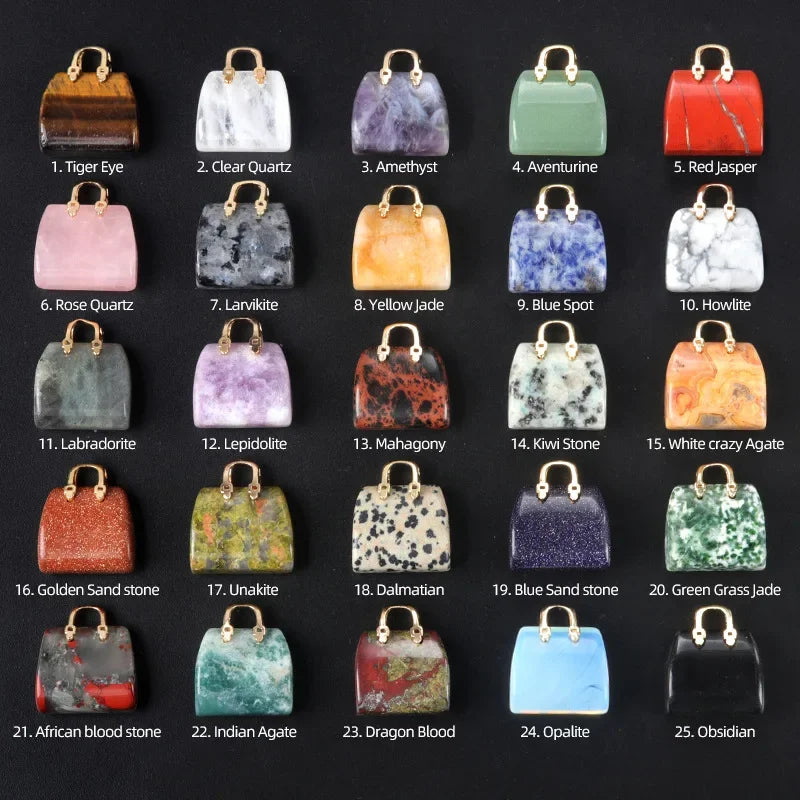Natural Crystal Gemstone Mini Handbag Pendant Charm
