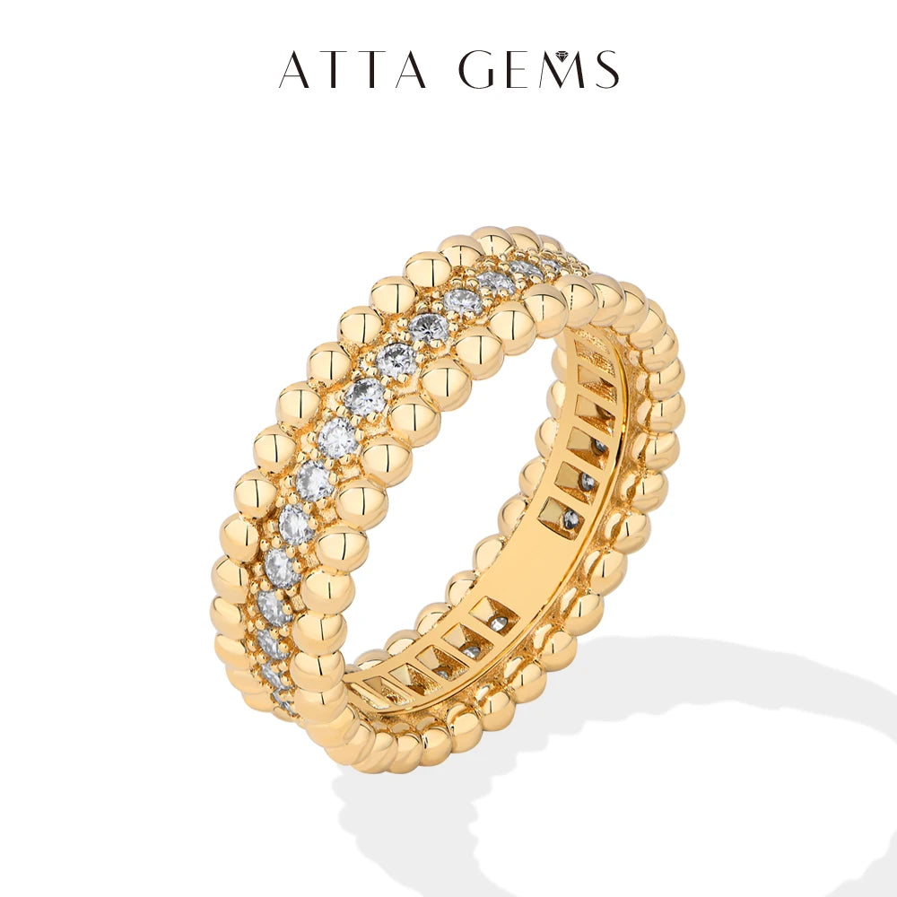 Women's Moissanite Band Ring | Beaded Edges & Gold-Plated Finishes | Braviixx