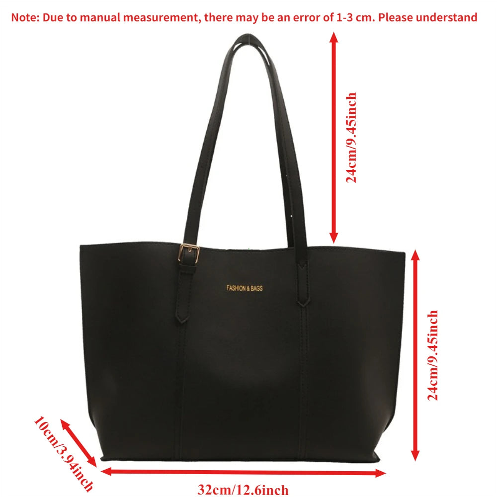 Women's Large Capacity Soft PU Tote Bag 2-Piece Set | Shoulder · Zipper Pouch | 5 Colours | Braviixx