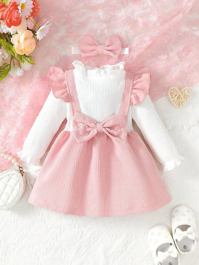 Baby Girl Ribbed Ruffle Dress & Headband Set | Braviixx