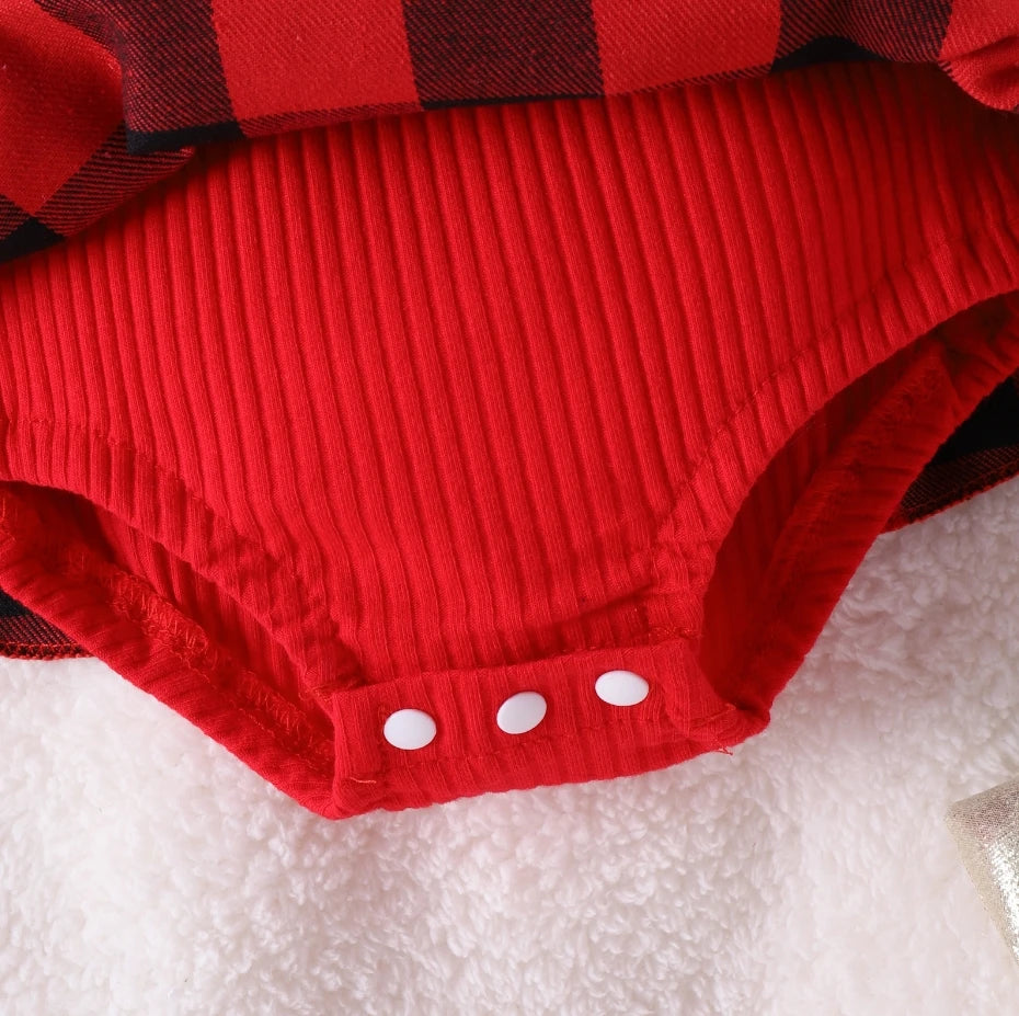 Newborn Baby Girl Plaid Christmas Romper with Headband | 0–12M | Braviixx