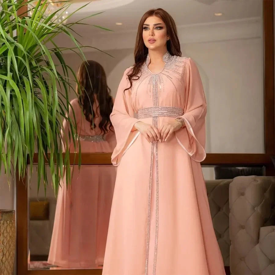 Rhinestone Embellished Kaftan Dress | Bell Sleeves | Braviixx