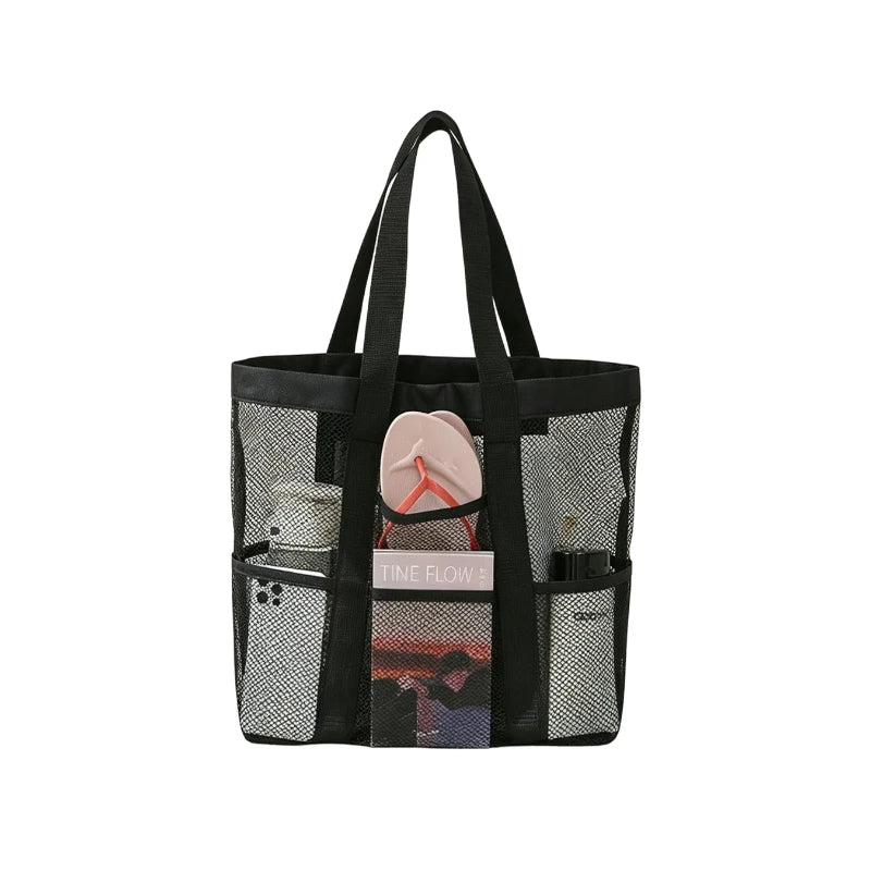 Mesh Beach Tote Bag | Exterior Pockets & Twin Handles | Braviixx